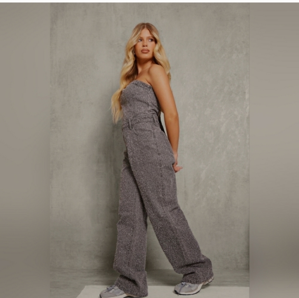 🧿PrettyLittleThing Grey Straight Leg Corset Jumpsuit